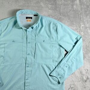 Orvis Long Sleeve Shirt Aqua Blue Textured Active Fit Outdoor Mens Large